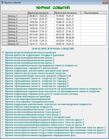 Окно Максимумы мощности