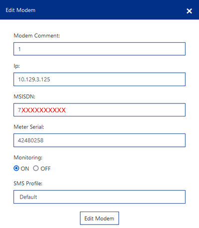 Форма Edit Modem
